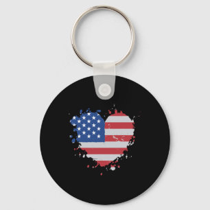 America Love Flag Usa Heart 4th Of July American P Keychain