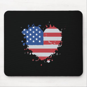 America Love Flag Usa Heart 4th Of July American P Mouse Pad