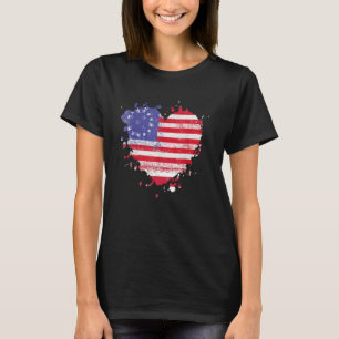 America Love Flag USA Heart 4th Of July American P T-Shirt