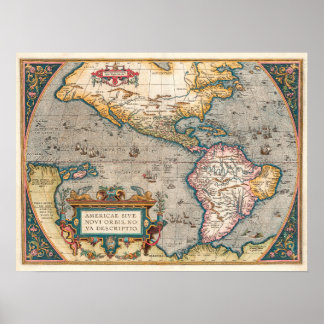America Map Ortelius Theatre 1570 Poster
