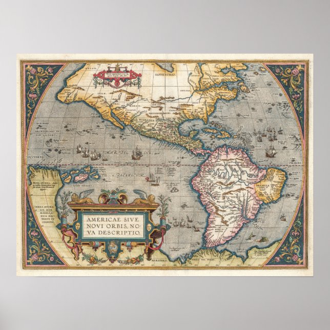 America Map Ortelius Theatre 1570 Poster (Devant)