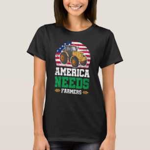 America Needs Farmers US American Flag Tractor T-Shirt