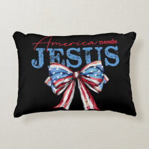 America Needs Jesus Christian USA Flag Coquette 4t Accent Pillow