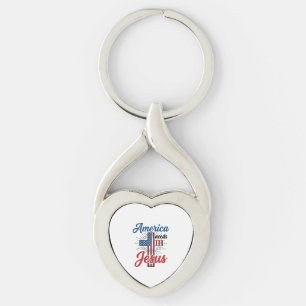 America Needs Jesus Patriotic Cross Shirt Design_1 Keychain