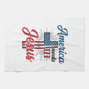 America Needs Jesus Patriotic Cross Shirt Design_1 Kitchen Towel