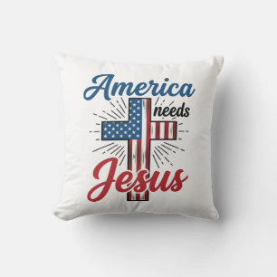 America Needs Jesus Patriotic Cross Shirt Design_1 Throw Pillow
