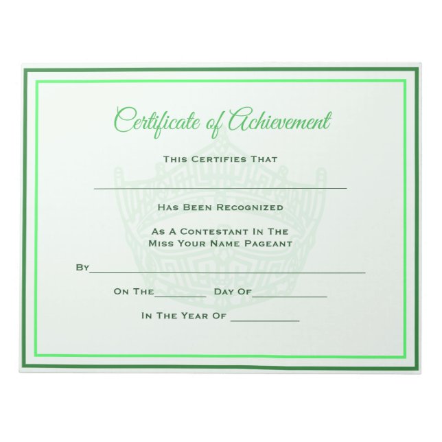 America Pageant Crown Certificate Achievement Awrd Notepad (Front)