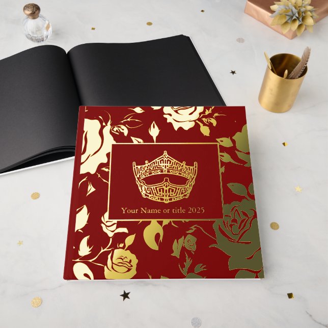 America Pageant Crown Foil Roses Scrapbook Guest Book (Front Open)