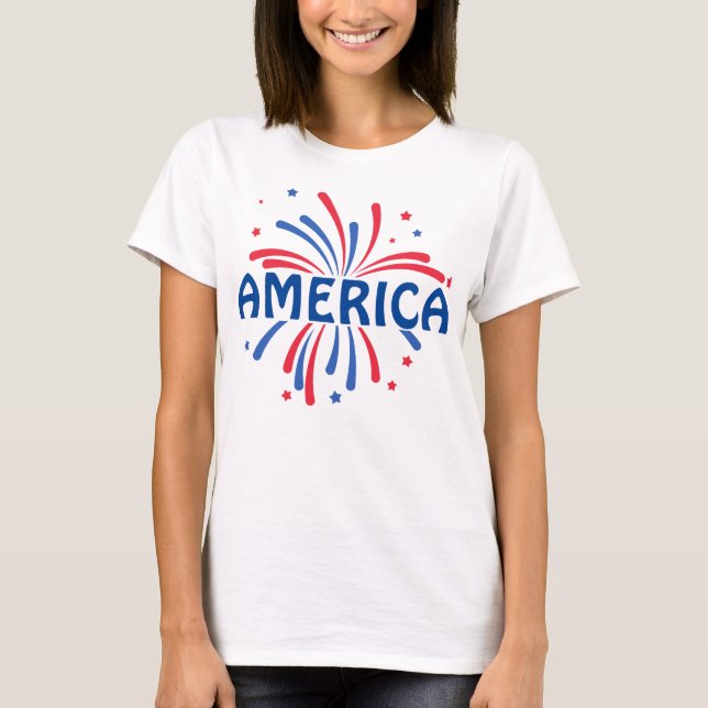 AMERICA Patriotic Fireworks July 4th T-Shirt (Front)