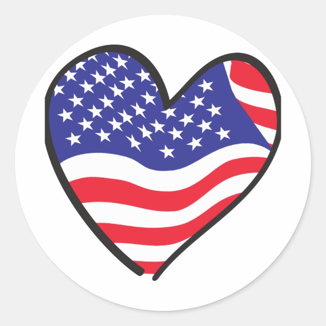 America Patriotic USA Flag Heart Classic Round Sticker (Front)
