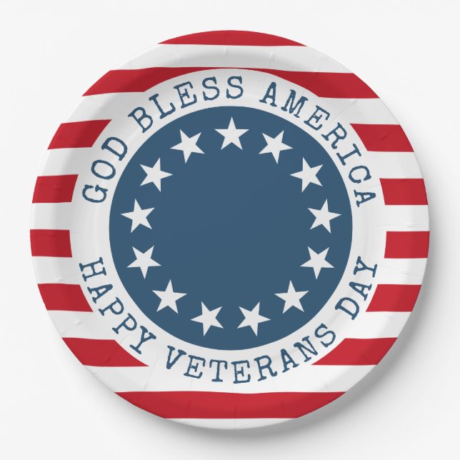 America Patriotic Veterans Paper Plate (Front)