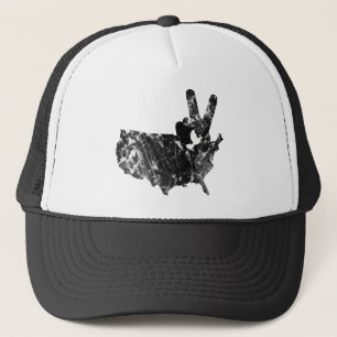 America Peace V Sign Dove, Grunge Trucker Hat