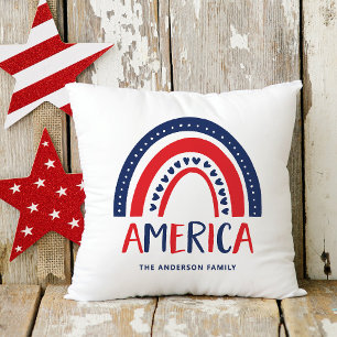 America   Red White and Blue Rainbow Throw Pillow