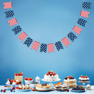 America Red White and Blue Stars Stripes Pattern Bunting Flags