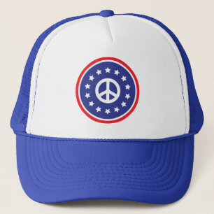 America Red, White, Blue Peace Sign Trucker Hat