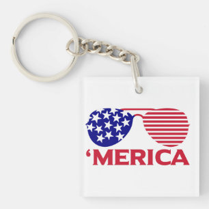 America Red White Blue Sunglasses  Keychain