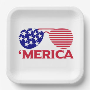 America Red White Blue Sunglasses  Paper Plate
