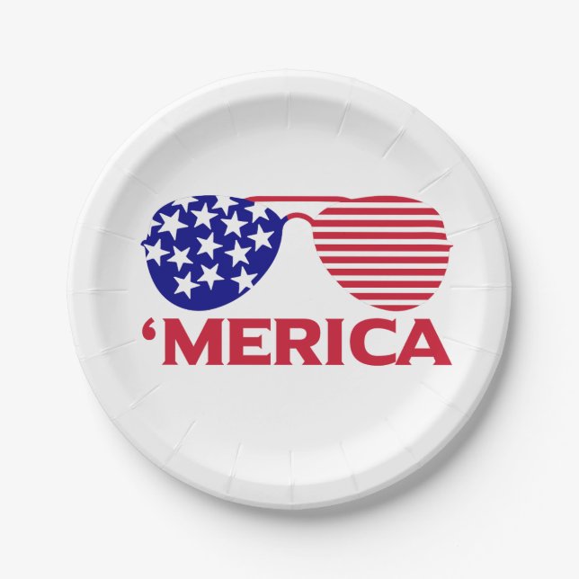 America Red White Blue Sunglasses  Paper Plate (Front)