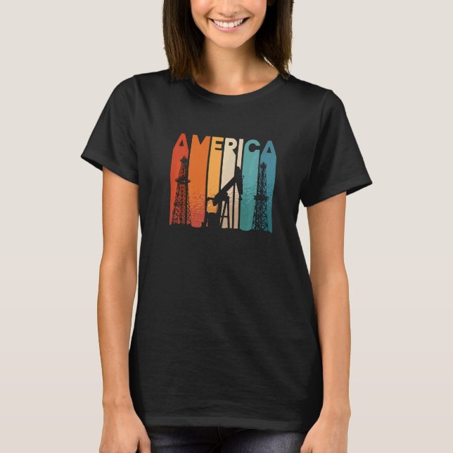 America Retro Roughneck Oil Rig Worker Workers Oil T-Shirt (Front)