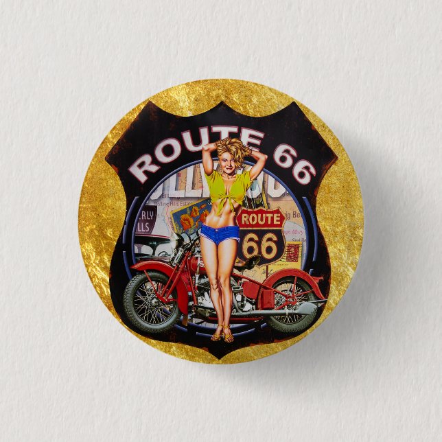 America route 66 motorcycle With a gold texture 1 Inch Round Button (Front)