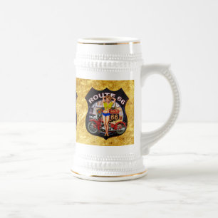 America route 66 motorcycle With a gold texture Beer Stein