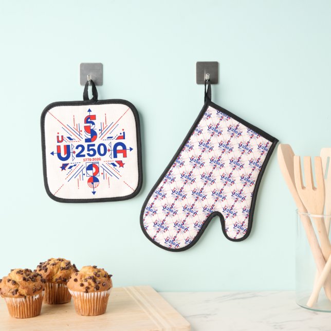 America’s 250th anniversary oven mitt & pot holder set (Insitu(Hanging))