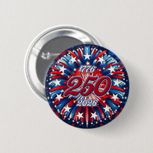 America’s 250th Birthday 1776-2026 RWB Fireworks 2 Inch Round Button