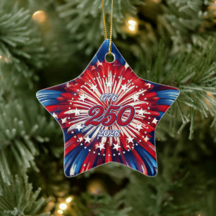 America’s 250th Birthday 1776-2026 RWB Fireworks Ceramic Ornament