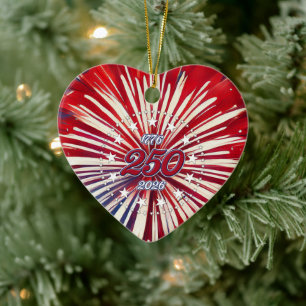 America’s 250th Birthday 1776-2026 RWB Fireworks Ceramic Ornament