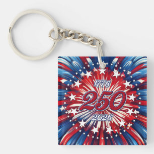 America’s 250th Birthday 1776-2026 RWB Fireworks Keychain