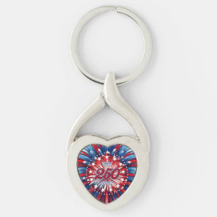 America’s 250th Birthday 1776-2026 RWB Fireworks Keychain
