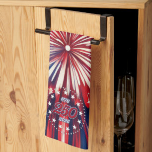 America’s 250th Birthday 1776-2026 RWB Fireworks Kitchen Towel