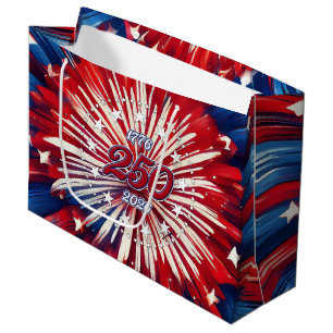 America’s 250th Birthday 1776-2026 RWB Fireworks Large Gift Bag