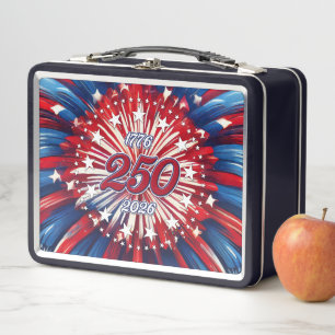 America’s 250th Birthday 1776-2026 RWB Fireworks Metal Lunch Box