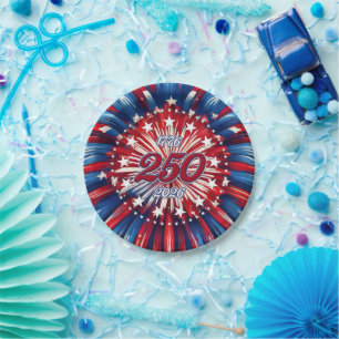 America’s 250th Birthday 1776-2026 RWB Fireworks Paper Plate