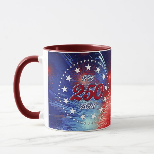 America’s 250th Birthday Graphic Fireworks Clouds Mug (Left)