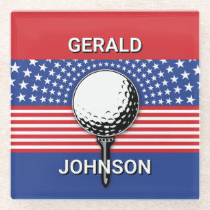 America’s Patriotic Golf Design Glass Coaster