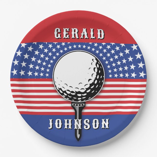 America’s Patriotic Golf Design Paper Plate (Front)