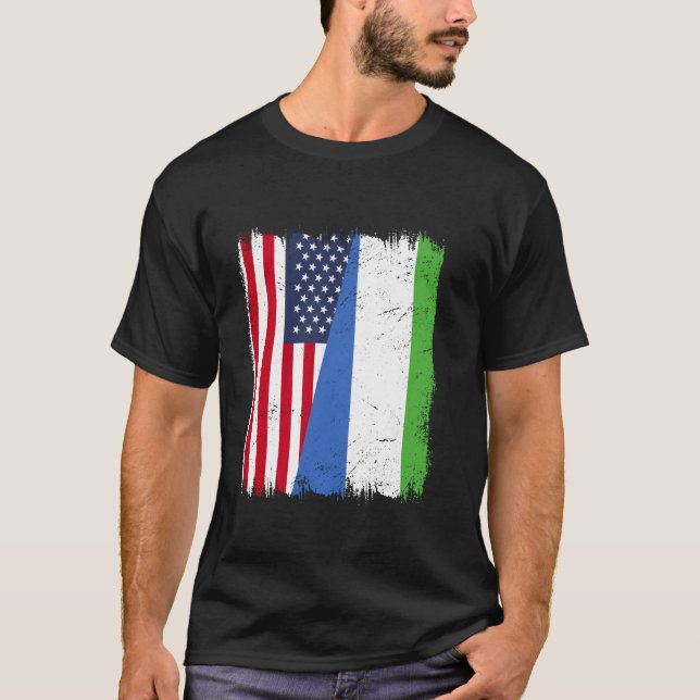 America Sierra Leone Half Flag American Sierra Leo T-Shirt (Front)