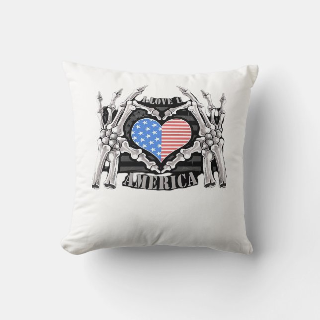 America Skeleton Hands Throw Pillow (Front)