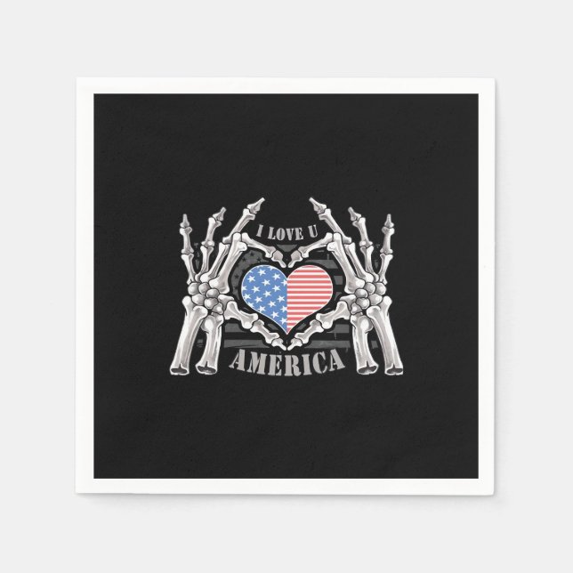 America Skull Skeleton Hand Artwork Editable Layer Napkin (Front)