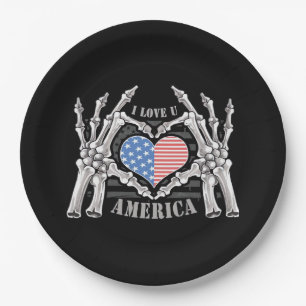 America Skull Skeleton Hand Artwork Editable Layer Paper Plate
