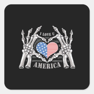 America Skull Skeleton Hand Artwork Editable Layer Square Sticker