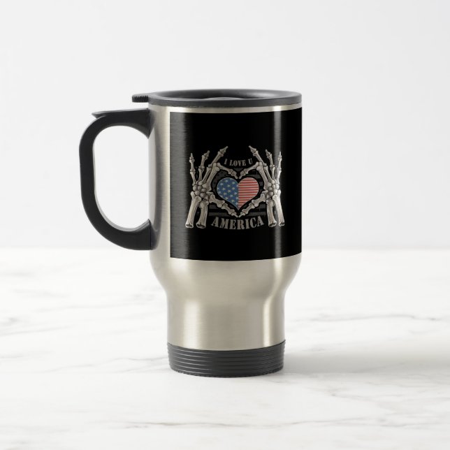 America Skull Skeleton Hand Artwork Editable Layer Travel Mug (Left)