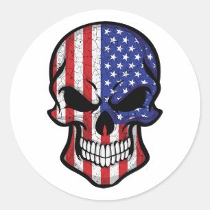 America Smiling Skull Flag Classic Round Sticker