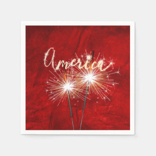 America Sparkler on Red Leather Napkin