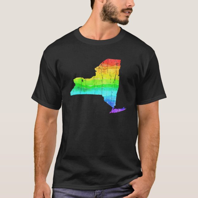 America State Of New York Rainbow Gay Lgbt Pride M T-Shirt (Front)