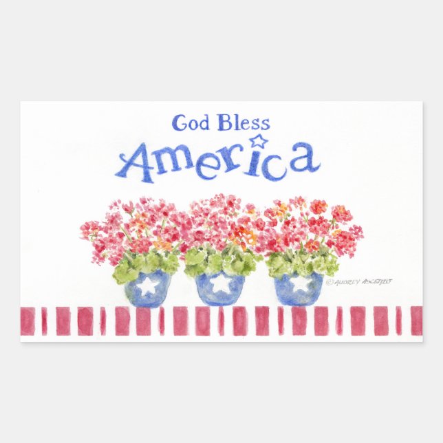 America Stickers God Bless Flower Pots (Front)