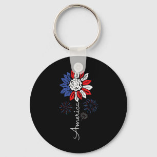 America Sunflower 4th Of July Independence Day Pat Keychain