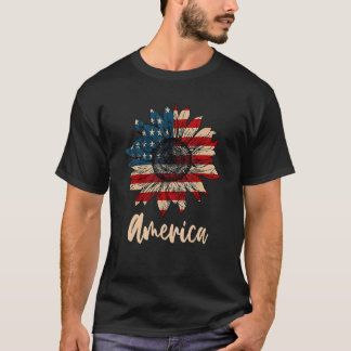 America Sunflower Us Flag Patriotic 4th Of July Me T-Shirt